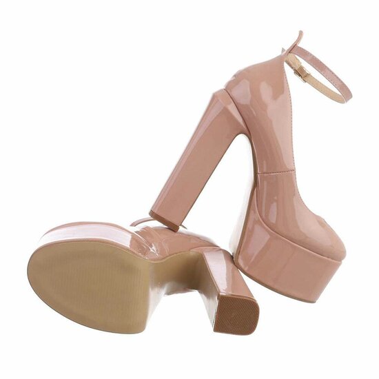 Taupe high heel lak plateau pump Armine.