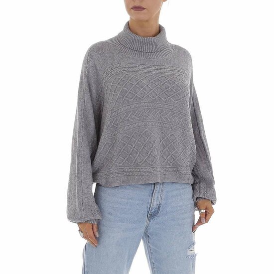 Grijze oversized pullover met rolkraag.