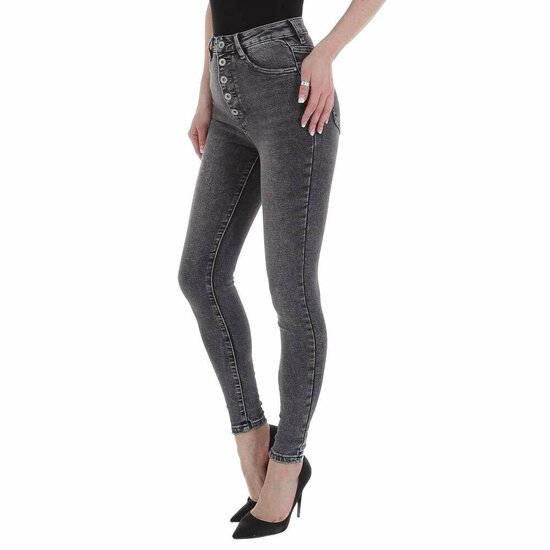 Modieuze grijze high waist jeans.