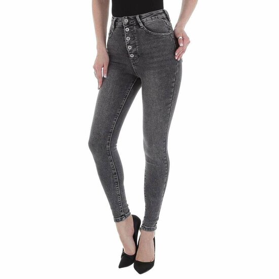 Modieuze grijze high waist jeans.