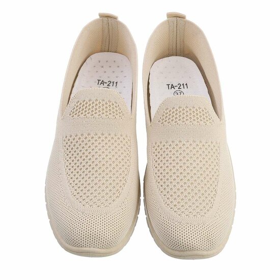 Beige lage textiel sneaker Nadia.