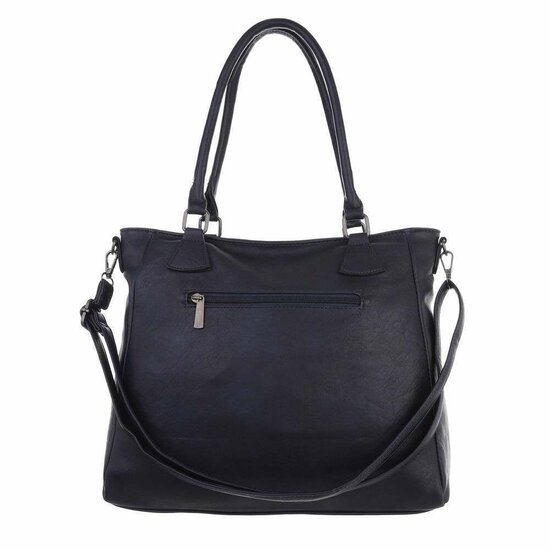 Trendy donker blauwe middel grote vintage schoudertas.