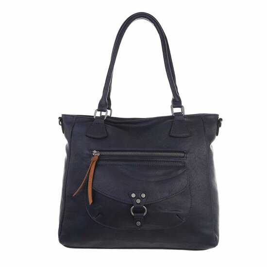 Trendy donker blauwe middel grote vintage schoudertas.