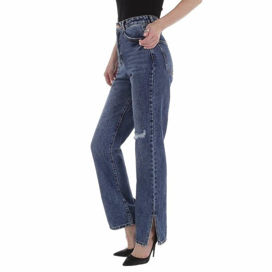 High waist jeans blue jeans destroyed-straight leg.