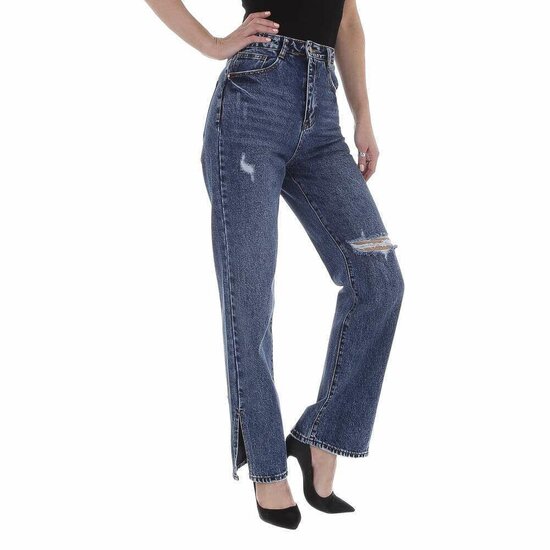 High waist jeans blue jeans destroyed-straight leg.