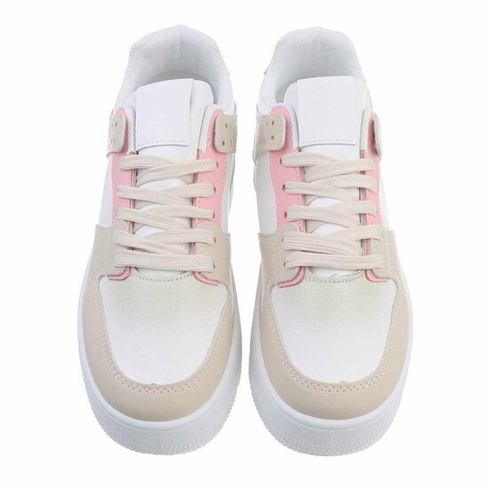 Lage beige-rose-witte sneaker Fabienne.