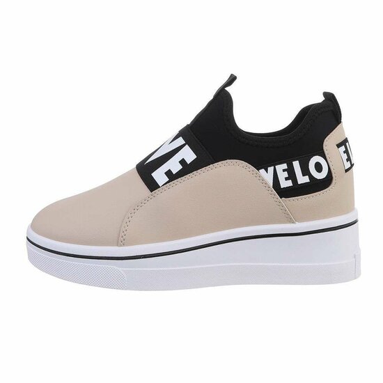 Beige lage textiel mix step in sneaker Sanne.