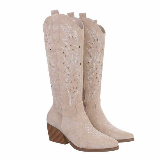 Halfhoge beige daimen laars Hennie.