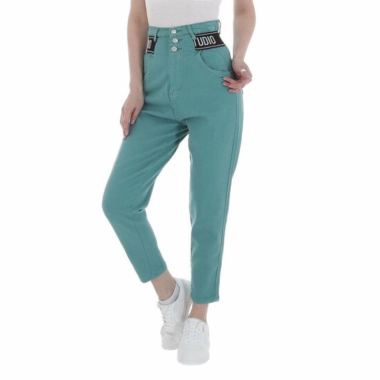 Trendy groene 7/8 jeans broek met hoge taille.