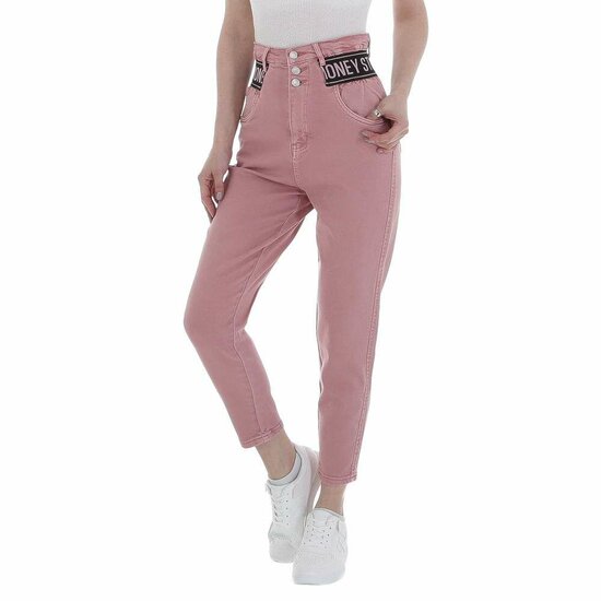 Trendy rose 7/8 jeans broek met hoge taille.