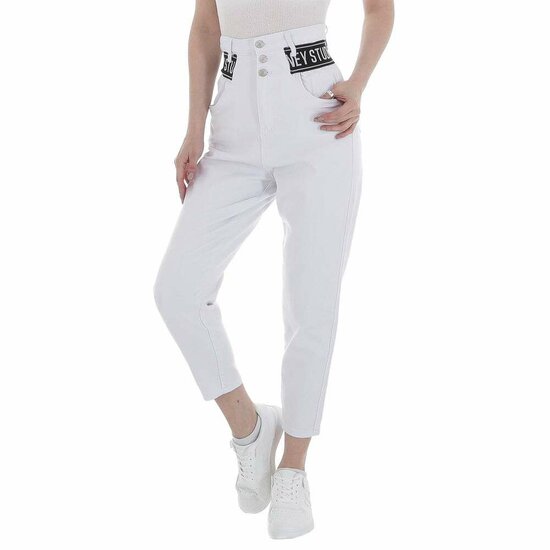 Trendy witte 7/8 jeans broek met hoge taille.