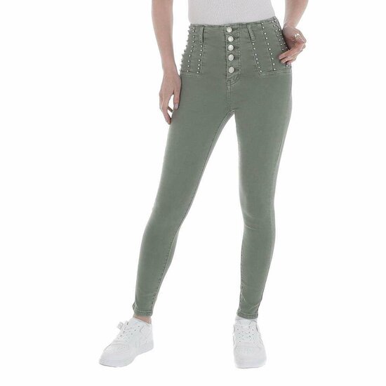 Groene high waist jeans met knoppensluiting.