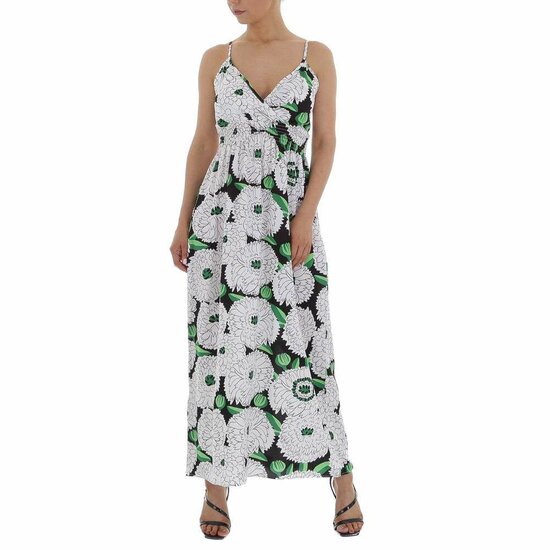 Zomerse wit-groene maxi bloemen jurk.