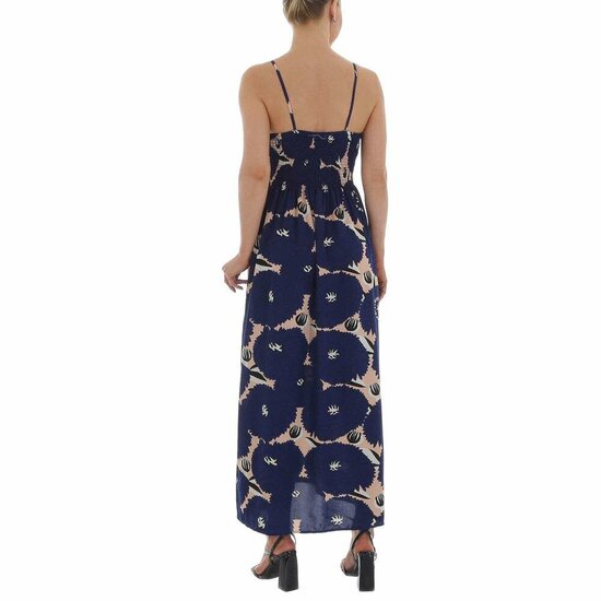 Zomerse donker blauwe-rose maxi bloemen jurk.