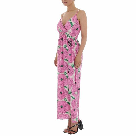 Zomerse rose-groene maxi bloemen jurk.