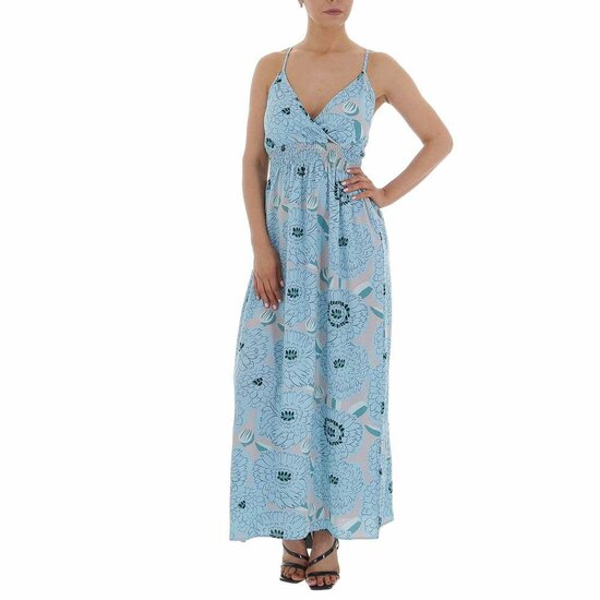 Zomerse licht blauwe maxi bloemen jurk.