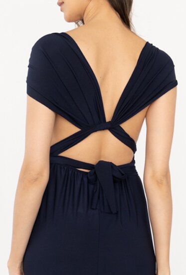 Trendy donker blauwe multy way armloze jumpsuit .