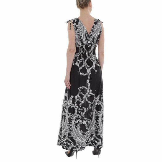 Zwarte armloze maxi jurk met print.