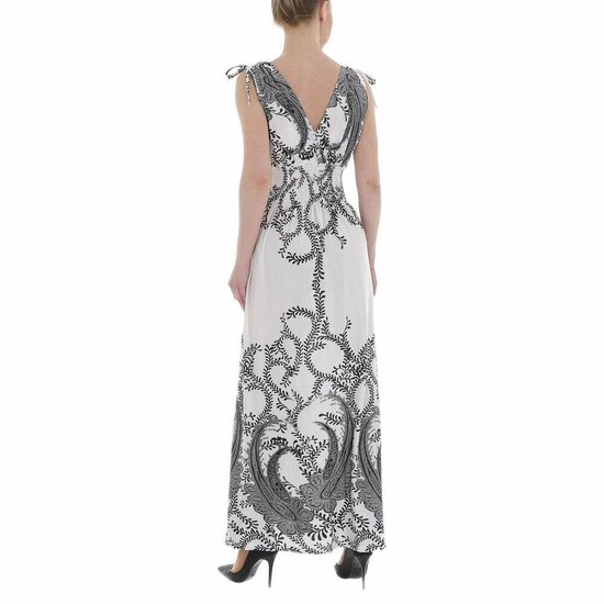 Witte armloze maxi jurk met print.