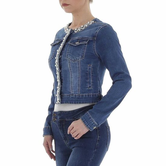 Korte blue jeans jacket met strass