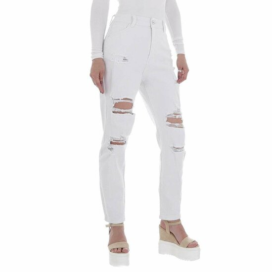 Destroyed jean blanc avec taille haute.