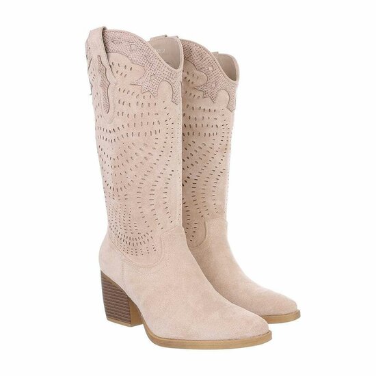Beige daimen halfhoge laars Theresa