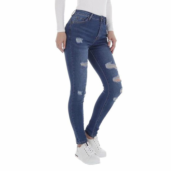 Skinny high waist donker blauwe jeans in used look.