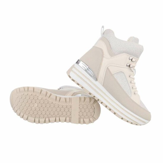 Hoge beige mixed textiel sneaker Moya
