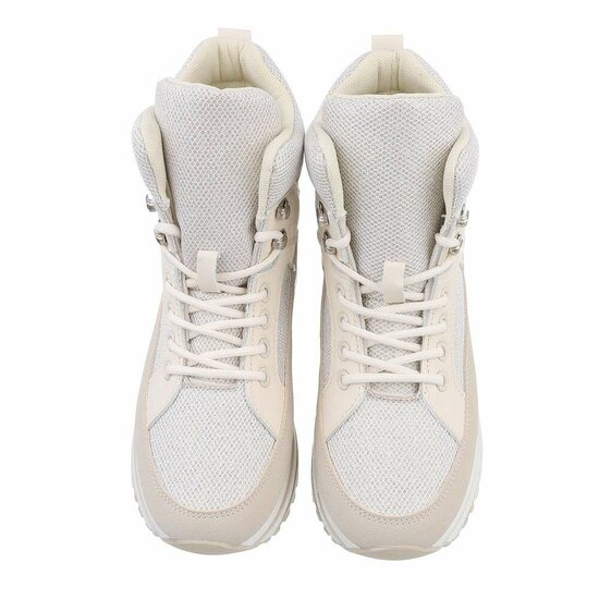 Hoge beige mixed textiel sneaker Moya