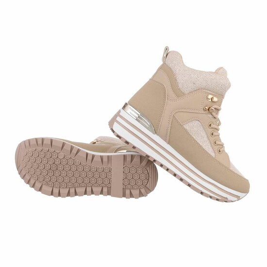 Hoge kaki mixed textiel sneaker Moya