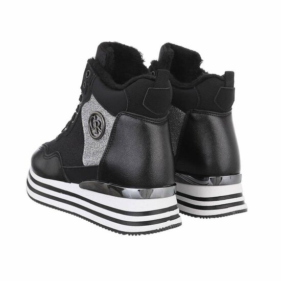 Hoge zwarte mixed textiel sneaker Viva