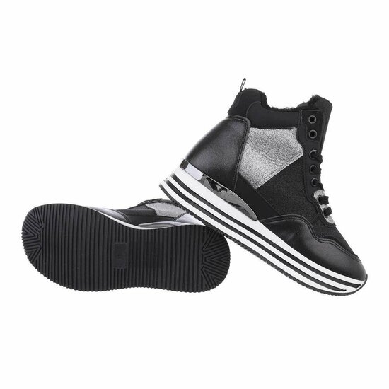 Hoge zwarte mixed textiel sneaker Viva