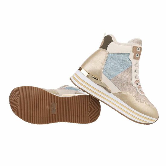Hoge gouden mixed textiel sneaker Viva
