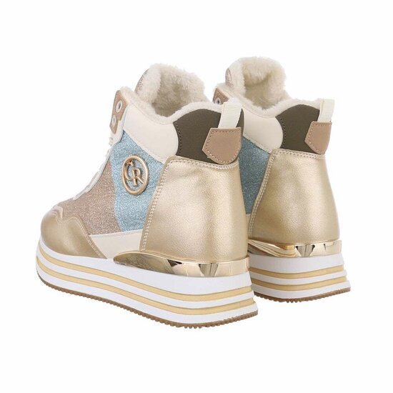 Hoge gouden mixed textiel sneaker Viva
