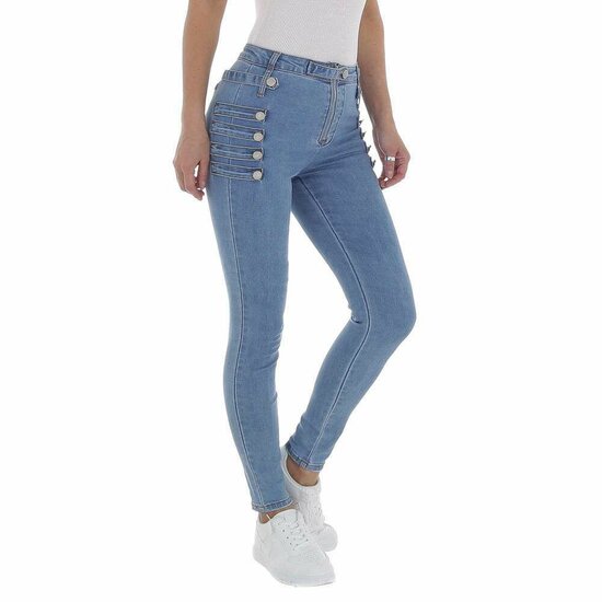 Skinny high waist blauwe jeans met deco.