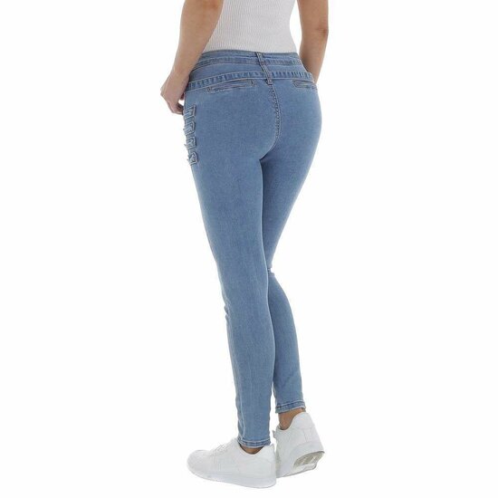 Skinny high waist blauwe jeans met deco.