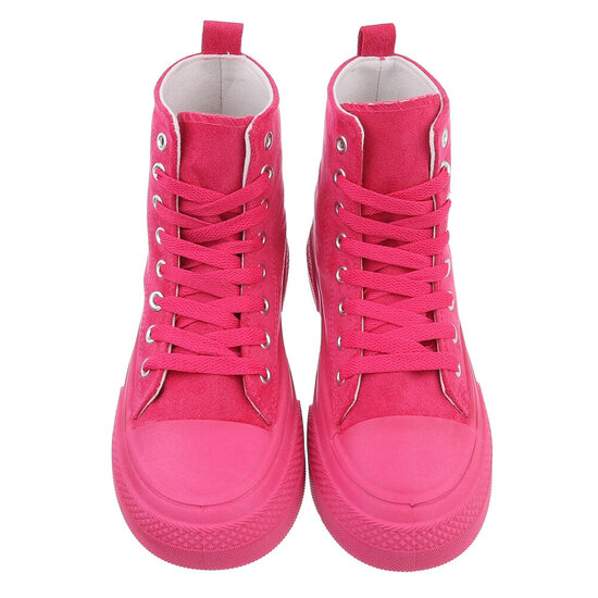 Fuchsia hoge textiel sneaker Noa.