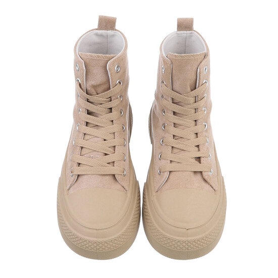 Kaki bruine hoge textiel sneaker Noa.