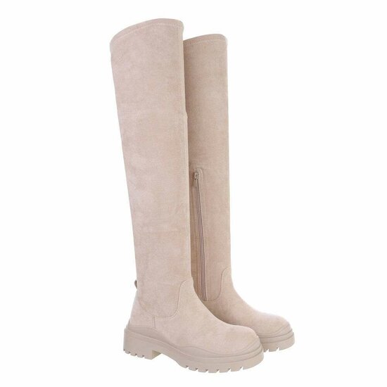 Beige suede overknee laars Hetty