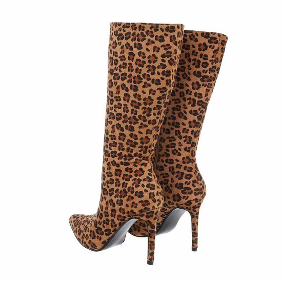 Suede halfhoge laars in leopardlook Antoinette