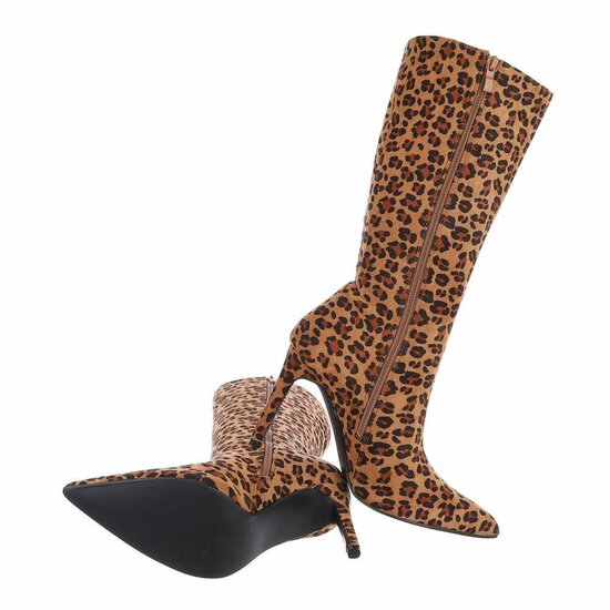 Suede halfhoge laars in leopardlook Antoinette