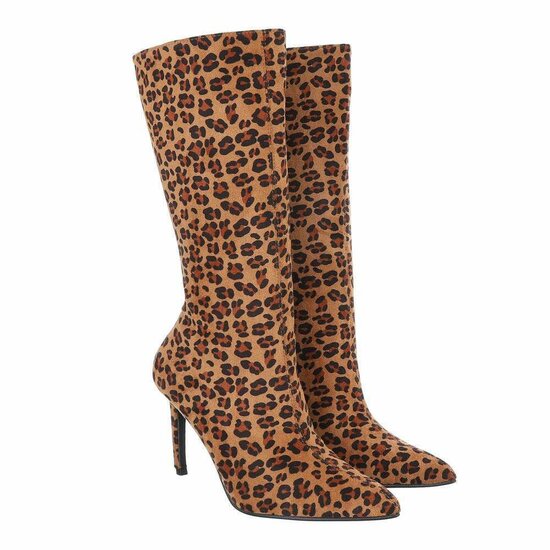 Suede halfhoge laars in leopardlook Antoinette