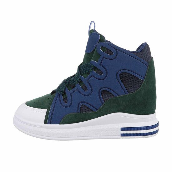 Hoge blauw-groene mixed  sneaker Helga