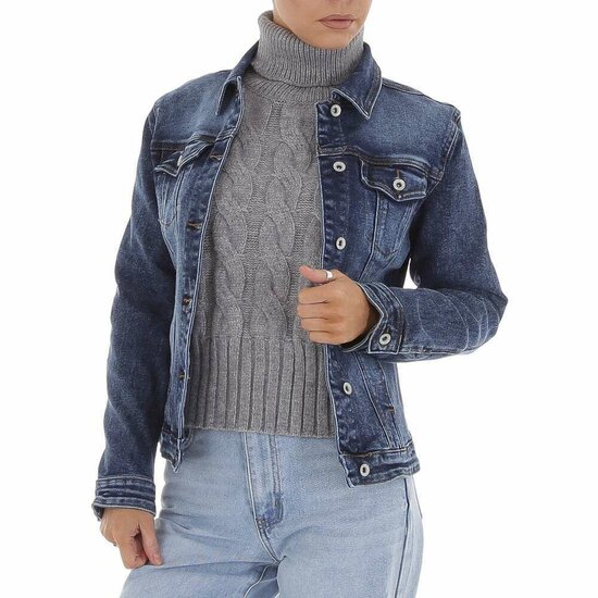 Korte blauwe jeans vest met rugdecoratie