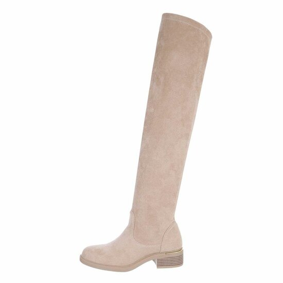 Klassieke beige daimen overknee laars Pascalle