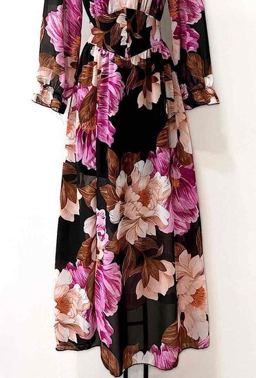 Sierlijke rose mixed maxi jurk met kleurige bloemenprint.