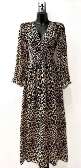 Sierlijke mixed maxi jurk met leopard motief