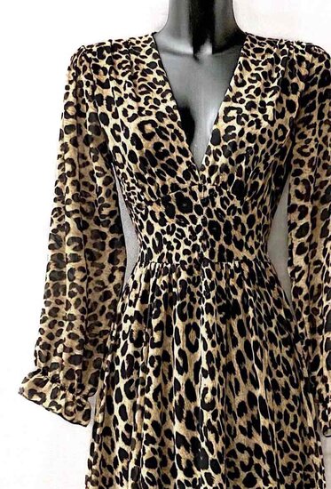 Sierlijke mixed maxi jurk met leopard motief