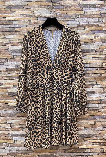 Mooie korte mixed jurk met leopardprint