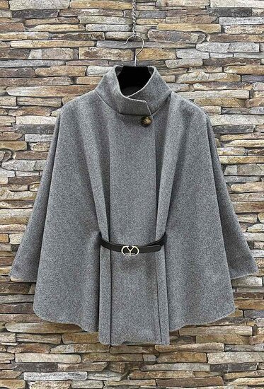 Elegante grijs-zwarte cape jas